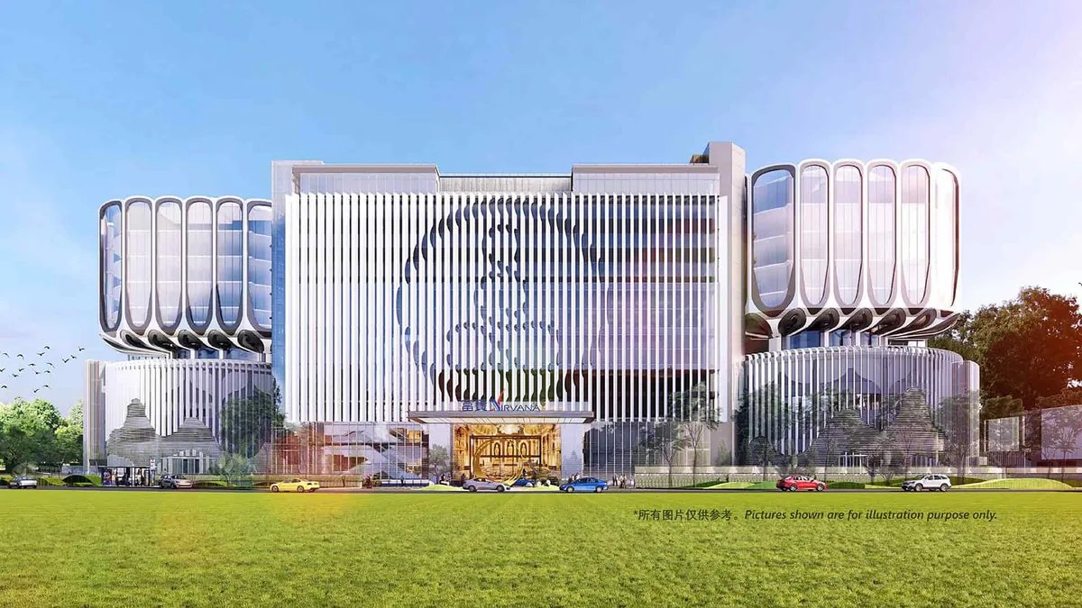 Architectural render of the memorial garden building and grounds