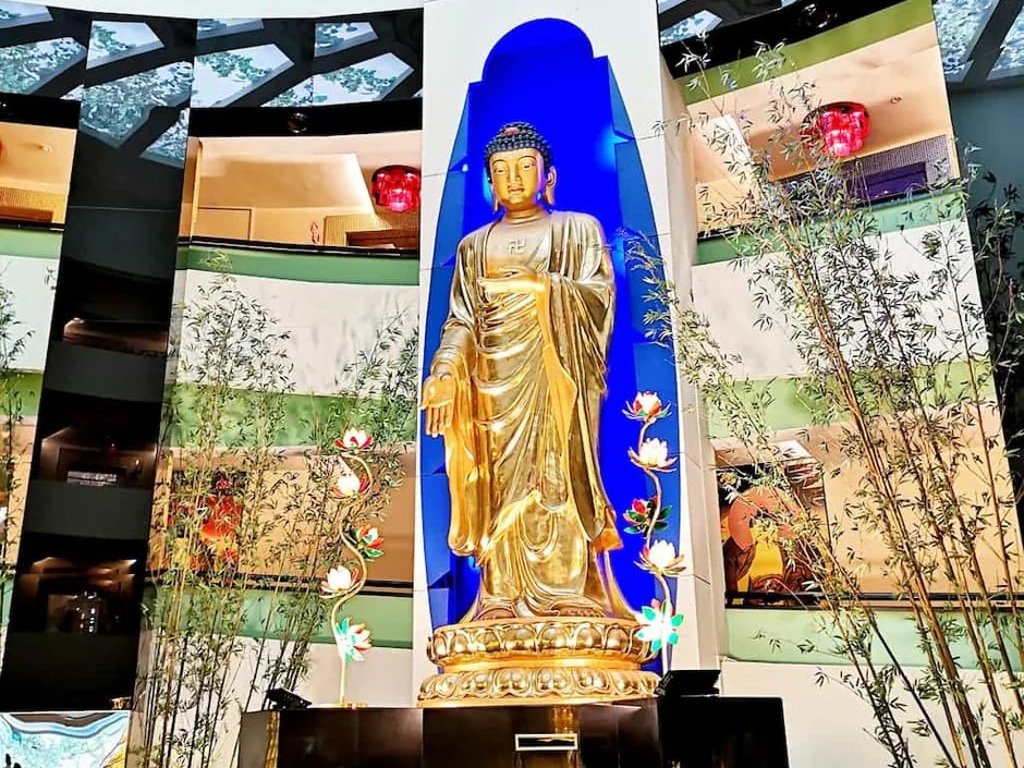 Memorial hall interior with water feature